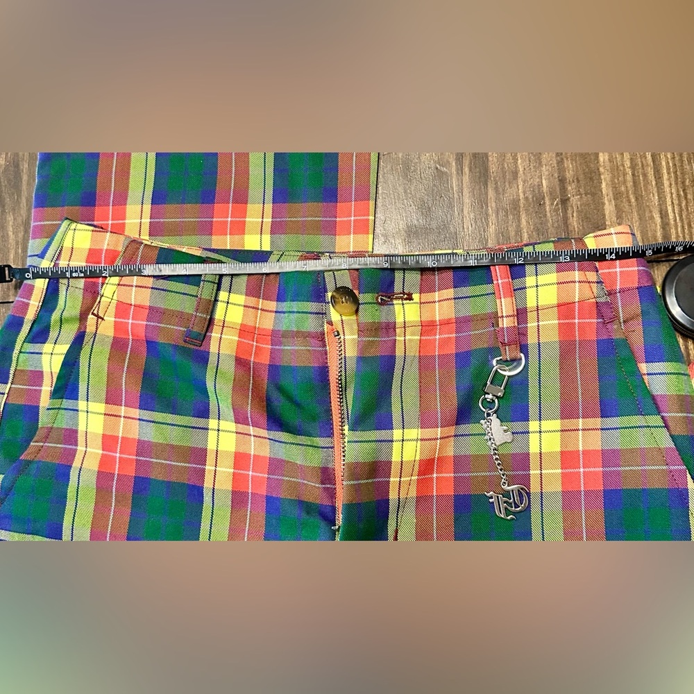 Teddy Fresh Multicolor Plaid Straight Leg Pants Rainbow Tartan Bear Charm Sz 26 - Picture 10 of 12